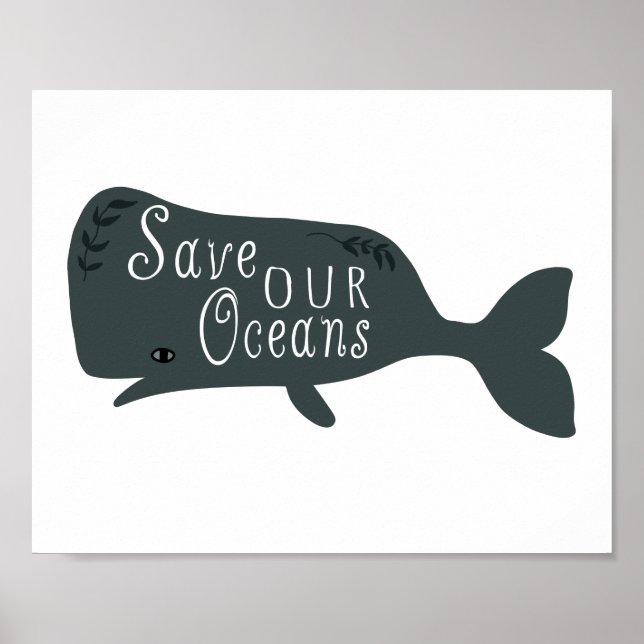 Affiche Sauvez nos océans Baleine De l'environnement Blanc (Devant)