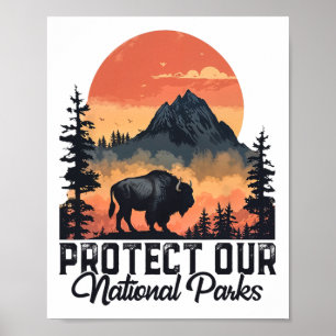 Affiche Sauvez nos parcs nationaux Résister Service Bison 
