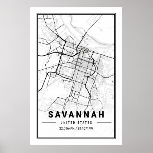 Affiche Savannah Georgia USA Plan de la ville de voyage