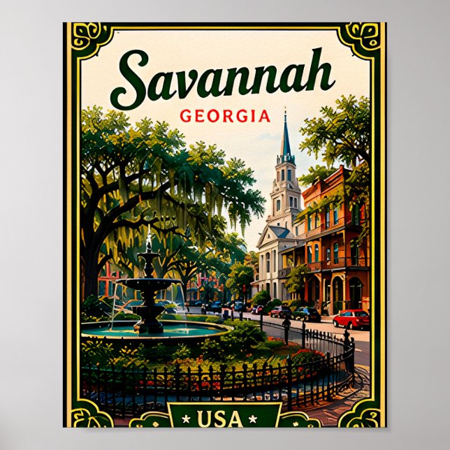 Affiche 🌿 Savannah Géorgie Mémoire de vacances historique (Devant)