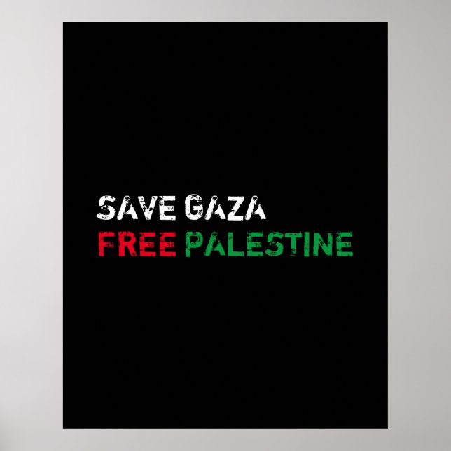Affiche Save Gaza Free Palestine blanc rouge noir (Devant)