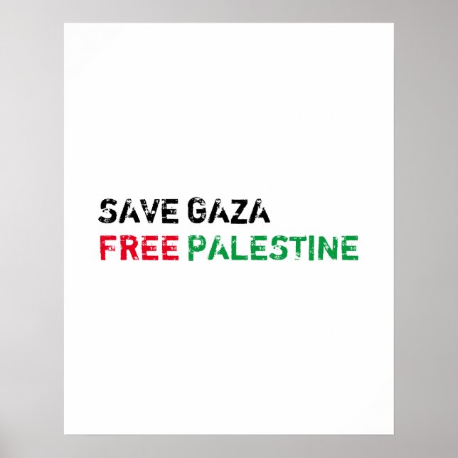 Affiche Save Gaza Free Palestine noir rouge blanc (Devant)