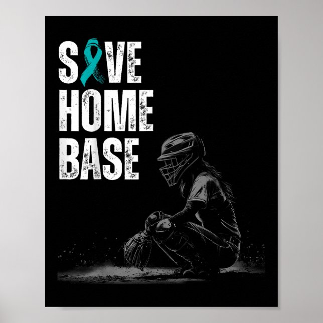 Affiche Save Home Base Baseball Player Ovarienne Cancer Aw (Devant)