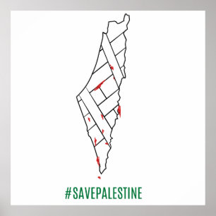 Affiche Save Palestine saigned map - Liberté pour Palestin