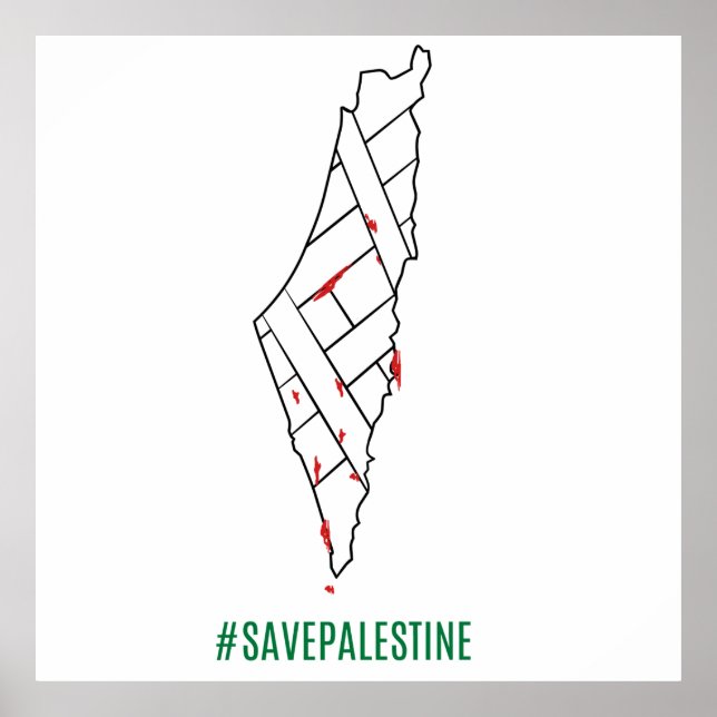 Affiche Save Palestine saigned map - Liberté pour Palestin (Devant)
