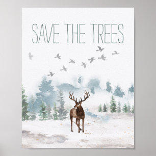 Affiche Save The Trees Watercolor Forest Deer