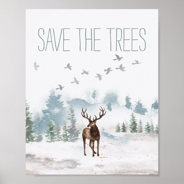 Affiche Save The Trees Watercolor Forest Deer (Devant)