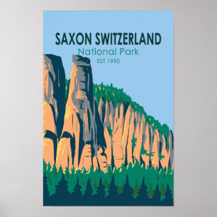 Affiche Saxon Suisse Parc national Allemagne Vintage