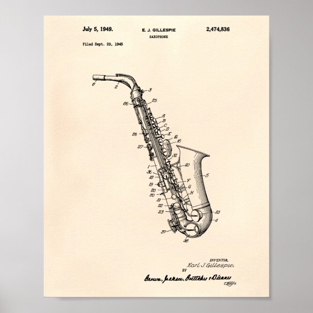 Affiche Saxophone 1949 Brevet Art Vieux Poivre (Devant)