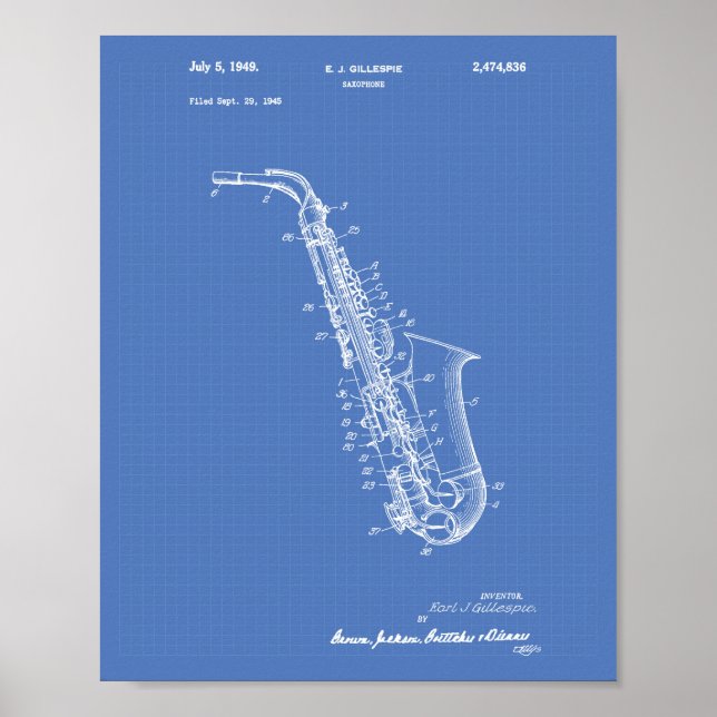 Affiche Saxophone 1949 Patent Art Blueprint (Devant)
