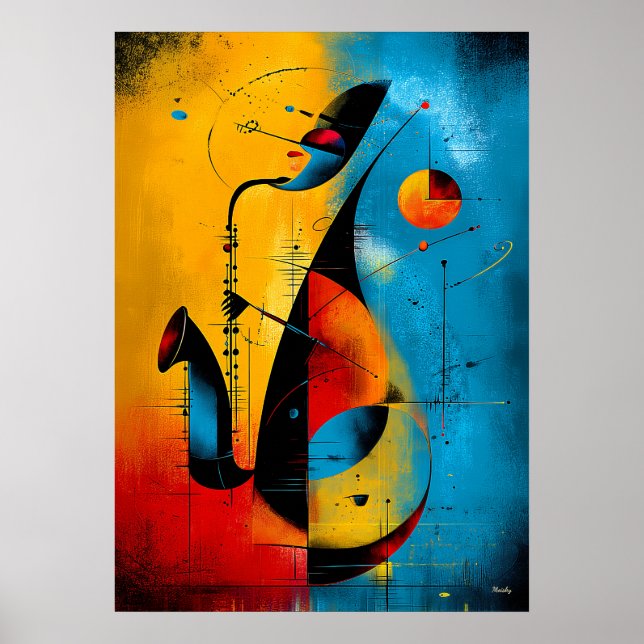 Affiche Saxophone Cosmique – Mur Géométrique Abstrait Mode (Devant)