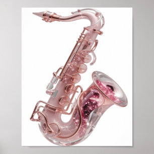Affiche Saxophone en argent frappant MOTIF ARTISTIQUE ROSE