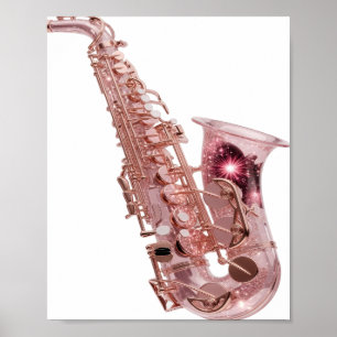 Affiche Saxophone en OR ROSE Argent Moderne Design Moderne
