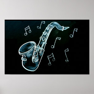 Affiche Saxophone et notes de musique