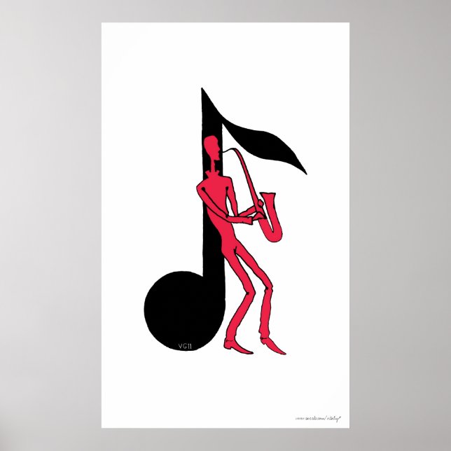 Affiche Saxophone jouant à l'encre de stylo homme dessin (Devant)