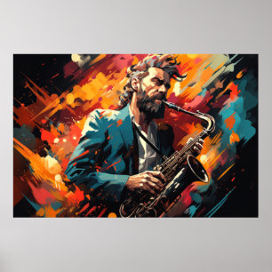 Affiche Saxophone Lecteur Musique Peinture Art Décor Abstr