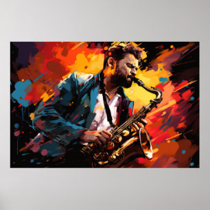 Affiche Saxophone Lecteur Musique Peinture Art Décor Abstr