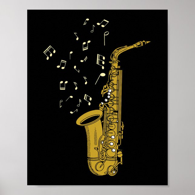 Affiche Saxophone Player Jazz Music Notes Saxophoniste Sax (Devant)