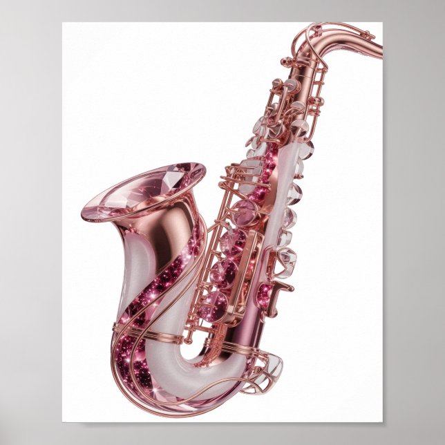 Affiche SAXOPHONE ROSE Argent GRAS Design personnalisé (Devant)