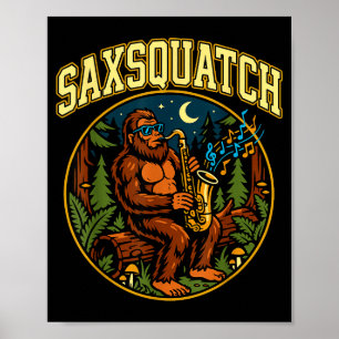 Affiche Saxsquatch Bigfoot Joueur de Saxophone Musique Jaz