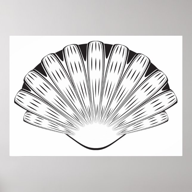Affiche Scallop Seashell Minimalist Black and White (Devant)
