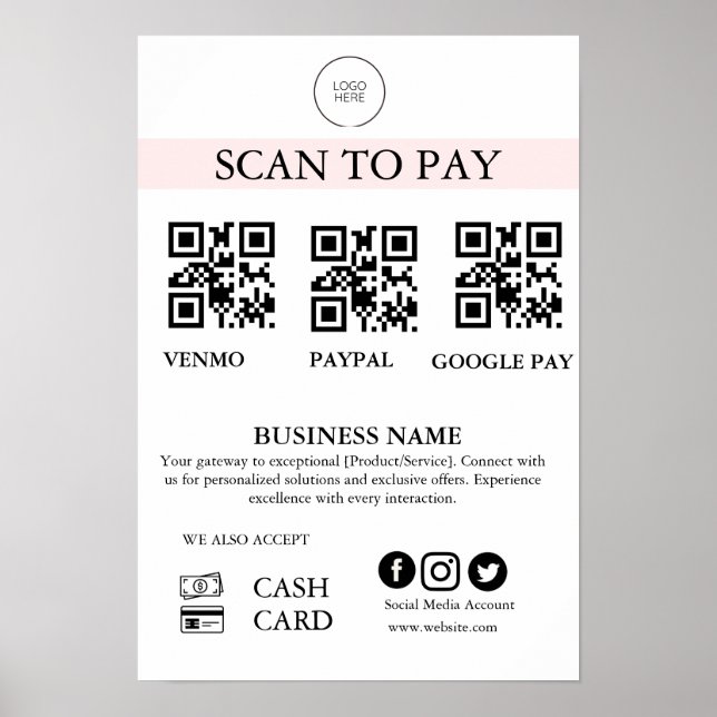 Affiche Scan to Pay Sign QR Code Payment Sign for Small Bu (Devant)