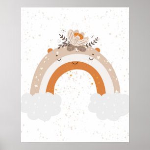 Affiche Scandi moderne joli arc-en-ciel avec fleurs Nurser