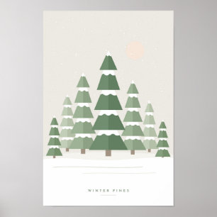 Affiche Scandi Sage Forêt de Pins enneigée Noël Hiver