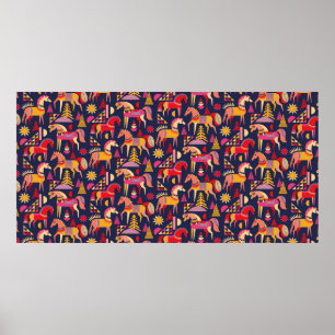 Affiche Scandinavian horses pattern seamless design. Decor