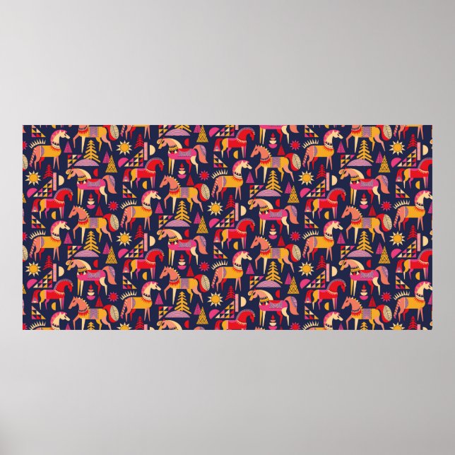 Affiche Scandinavian horses pattern seamless design. Decor (Devant)