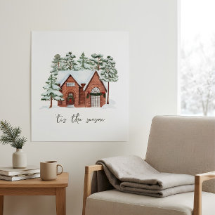 Affiche Scandinavie Forêt de Pins d'hiver vacances