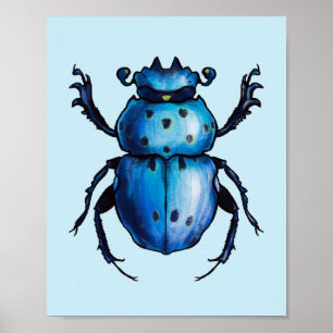 Affiche Scarab Beetle Art Blue Entomology Insect