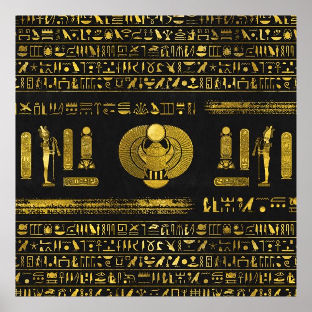 Affiche Scarab égyptien doré en cuir noir (Devant)