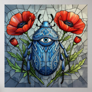 Affiche Scarabée Mystique Tout Voir Œil Fleur de Pavot