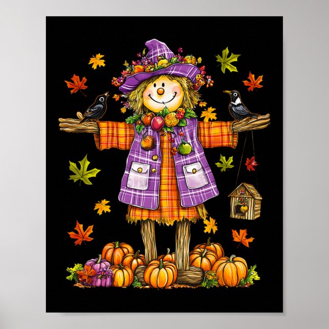 Affiche Scarecrow Automne Saison Automne Citrouille Thanks (Devant)