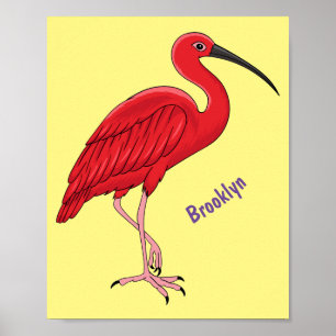 Affiche Scarlet ibis bird cartoon illustration