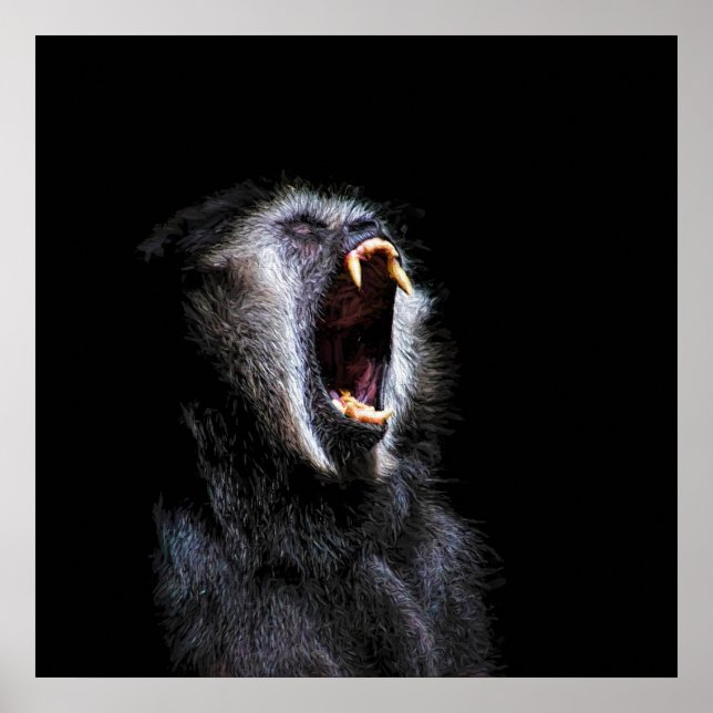 Affiche Scary Black Gibbon Singe Vicious Dents Fangés (Devant)