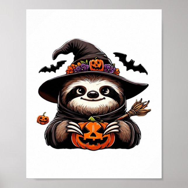 Affiche Scary Halloween Sloth Witch Costume Casquette Mer  (Devant)