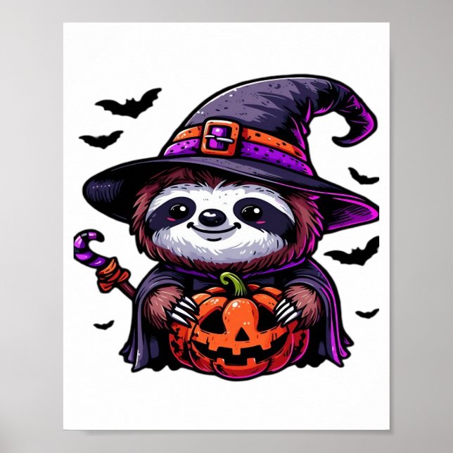 Affiche Scary Halloween Sloth Witch Hat Costume Spooky Sea (Devant)