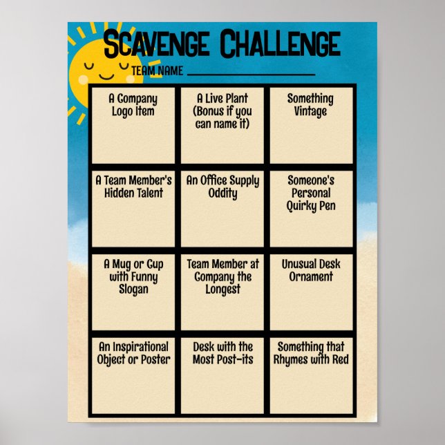 Affiche Scavenger hunt office ice breaker game download (Devant)