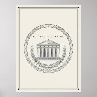 Affiche Sceau de Stoa Sustine Et Abstine Emblème gravé