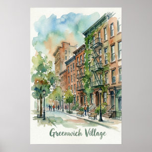Affiche Scène aquarelle du Greenwich Village Manhattan
