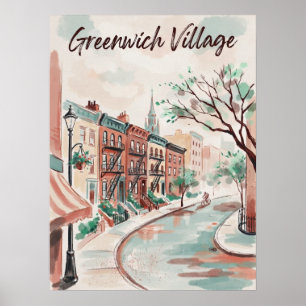 Affiche Scène aquarelle du Greenwich Village Manhattan