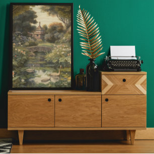 Affiche Scène botanique de cygnes dans un jardin anglais