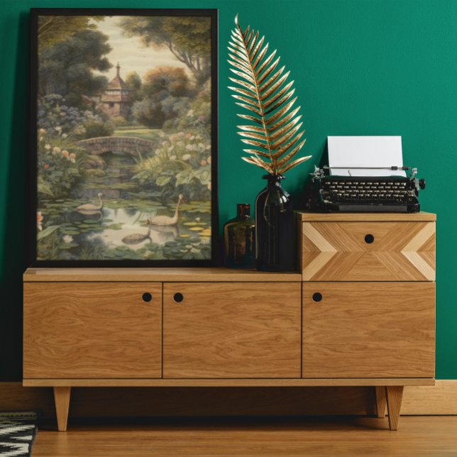 Affiche Scène botanique de cygnes dans un jardin anglais (Créateur téléchargé)