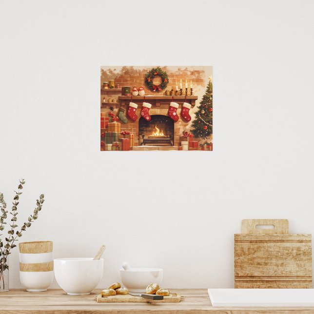 Affiche Scène chaleureuse de cheminée de Noël (Cuisine)