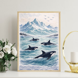 Affiche Scène d'art de baleine orque océan