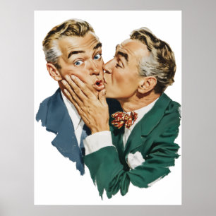Affiche Scène de baiser surprise d'humour vintage