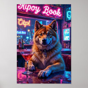 Affiche Scène de bar avec Akita américain, Chien drôle qui