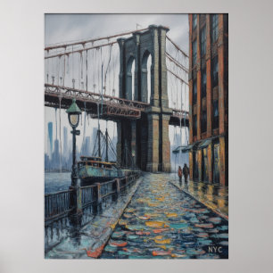 Affiche Scène de bord de mer à New York sous la pluie, Pon